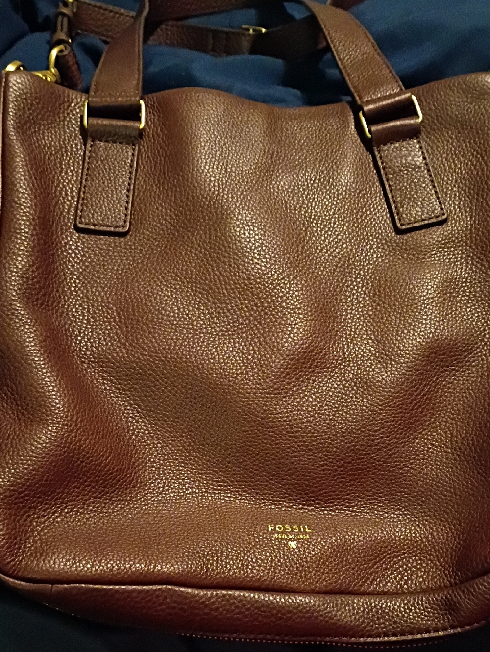 Fossil Brown Pebbled Leather Satchel with Gold Accents